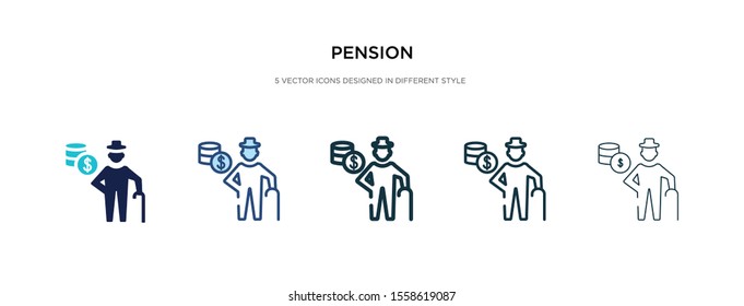 pension icon in different style vector illustration. two colored and black pension vector icons designed in filled, outline, line and stroke style can be used for web, mobile, ui