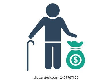 pension icon. elderly with money bag. icon related to elderly. solid icon style. old age element illustration