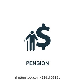 Icono de la pensión. Signo monocromo simple de la recaudación de las prestaciones de los empleados. Icono de pensión para logotipo, plantillas, diseño web e infografías.