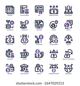 Paquete de iconos de pensión para su Sitio web, móvil, presentación y diseño de logotipo. Diseño de doble tono Pension Icon. Ilustración gráfica de Vector y trazo editable.