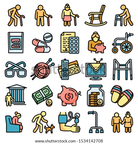 Pension icons set. Outline set of pension vector icons for web design isolated on white background