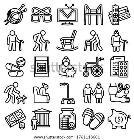 Pension icons set. Outline set of pension vector icons for web design isolated on white background