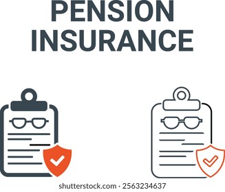 Pension insurance icons and assurance icon set. Containing healthcare medical, life, car, home, travel insurance icons. Solid icons vector collection.
