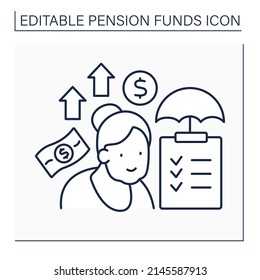 Pension Plan Line Icon. Planning Retirement. Life Insurance. Accumulation Money And Cost Planning. Pension Fund Concept. Isolated Vector Illustration. Editable Stroke