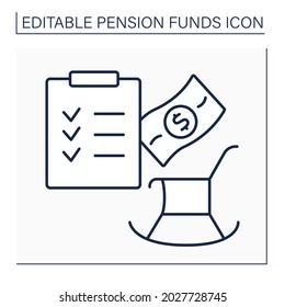 Pension Plan Line Icon.Defined Benefit Retirement Plan. Employers Promise To Pay Defined Benefits To Employees For Life After Retire.Pension Fund Concept. Isolated Vector Illustration. Editable Stroke