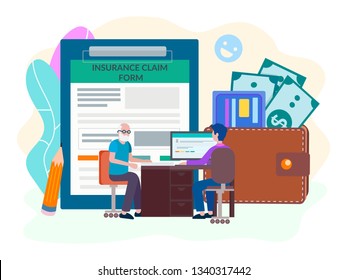 Pension provision, insurance payments for pensioners, social protection of elderly people. Retired at the social security office for insurance.