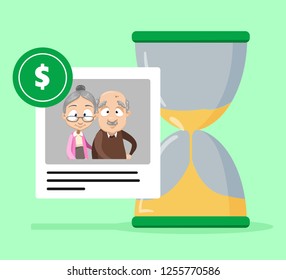 Pension and retirement savings poster vector illustration. Future financial investment and payment pension fund superannuation for elderly people flat style design