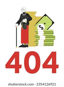 Pension savings error 404 flash message. Finance management. Empty state ui design. Page not found popup cartoon image. Vector flat illustration concept on white background
