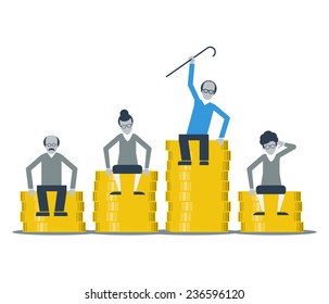 Pension savings fund, superannuation concept, retired people, return on investment, plan financial future, income growth, vector flat illustration