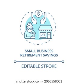 Pension savings for small business concept icon. Retirement account for entrepreneurs abstract idea thin line illustration. Bank account option. Vector isolated outline color drawing. Editable stroke