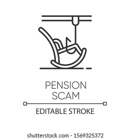 Pension scam linear icon. Retirement savings theft. Fake investment offer. Crime against elderly. Phishing. Thin line illustration. Contour symbol. Vector isolated outline drawing. Editable stroke