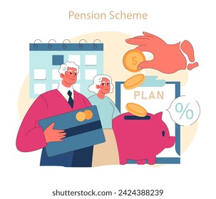 Pension Scheme concept. Mature couple with financial security, managing savings for retirement. Confidence in future financial planning.