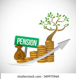 pension sign coin tree graph illustration design over a white background