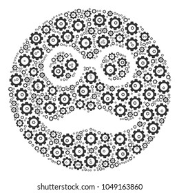 Pension Smiley collage of cogs. Vector mechanical wheel components are united into pension smiley figure.