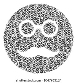 Pension Smiley mosaic of dollar symbols. Vector dollar currency icons are combined into pension smiley illustration.