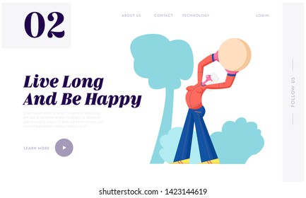 Pensioner Healthy Lifestyle, Senior Female Character Exercising with Fit Ball Outdoors, Sport, Aged Woman Engaged Fitness Class Website Landing Page, Web Page. Cartoon Flat Vector Illustration, Banner