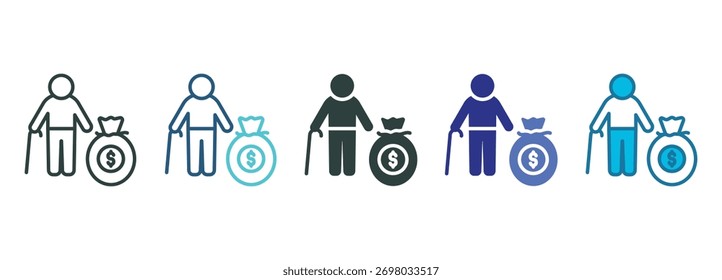 Conjunto de iconos de pensionista de varios estilos de