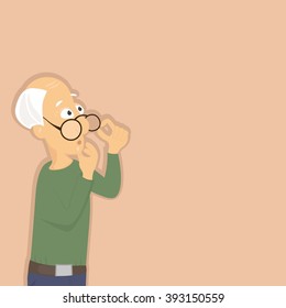 Pensioner (old man) thinks about a serious problem: lack of money, attention, communication, health
