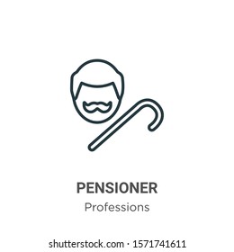Pensioner outline vector icon. Thin line black pensioner icon, flat vector simple element illustration from editable professions concept isolated on white background