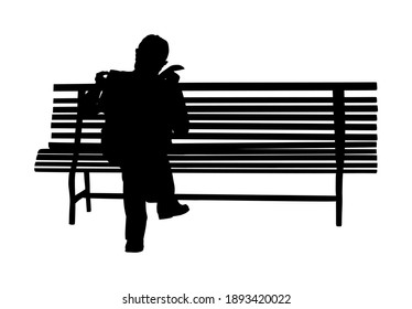 Pensioner read newspapers on bench in park vector silhouette illustration isolated on white background. Senior relaxing outdoor. Retail old man. Grandpa veteran spend time in public. Life insurance.