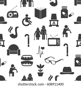 Pensioner Senior Citizen Theme Set Of Icons Seamless Pattern Eps10