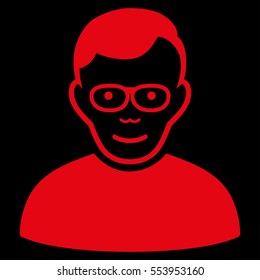 Pensioner vector icon. Flat red symbol. Pictogram is isolated on a black background. Designed for web and software interfaces.