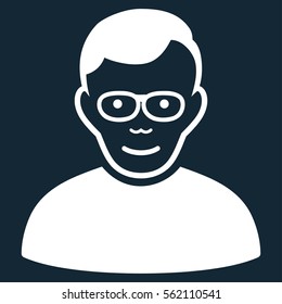 Pensioner vector icon. Flat white symbol. Pictogram is isolated on a dark blue background. Designed for web and software interfaces.