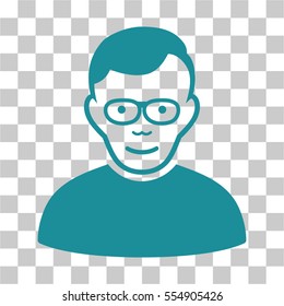 Pensioner vector icon. Illustration style is flat iconic soft blue symbol on a chess transparent background.