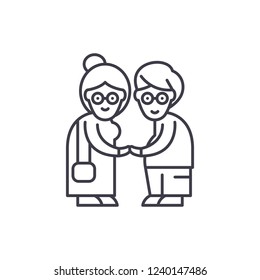Pensioners line icon concept. Pensioners vector linear illustration, symbol, sign