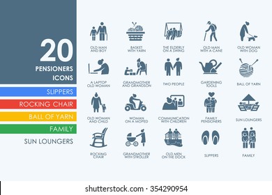 pensioners vector set of modern simple icons