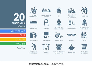 pensioners vector set of modern simple icons