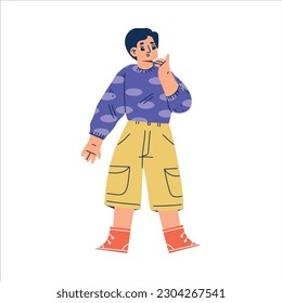 Pensive Boy Confused and Puzzled Standing Vector Illustration