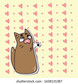 A pensive cat sings a tune . Design of banners and postcards. Sticker. Isolated vector design for online communications, networks, social networks, web design, mobile messages.animals