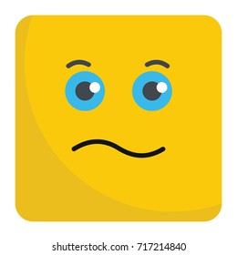 Pensive emoticon face flat icon vector illustration for design and web isolated on white background. Vector emoticon. Yellow emoticon face.