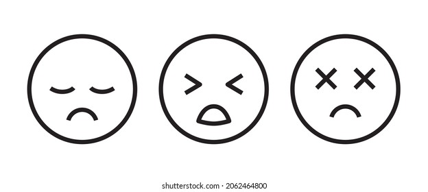 Pensive face line icon. Sad face with closed eyes. Disappointed, hurt or lonely emoticon. Facial expression button, vector, sign, symbol, logo, illustration, editable stroke, flat design style 