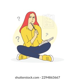 Pensive Female Student. A Vector Illustration of a Beautiful Businesswoman Pondering in a Casual College Setting