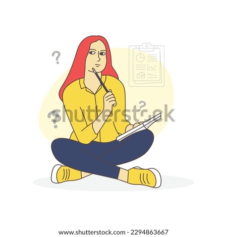 Pensive Female Student. A Vector Illustration of a Beautiful Businesswoman Pondering in a Casual College Setting