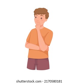 Pensive Man Character Scratching Head Thinking and Considering Something Vector Illustration