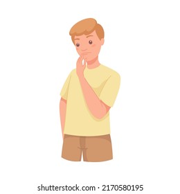 Pensive Man Character Scratching Head Thinking and Considering Something Vector Illustration