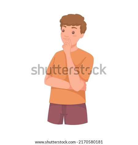 Pensive Man Character Scratching Head Thinking and Considering Something Vector Illustration