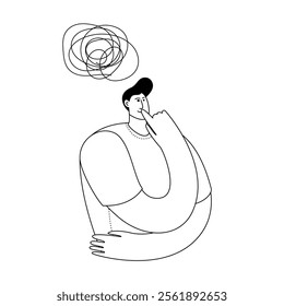 Pensive man deep in his thoughts. Vector illustration on the topic of psychological help in life.
