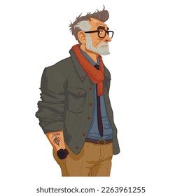 pensive man in fashionable clothes. vector illustration