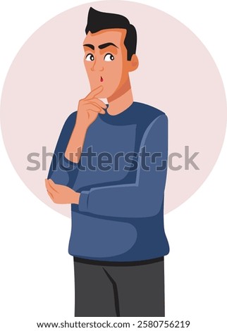 
Pensive Man Feeling Puzzled and in Doubt Vector Character . Guy overthinking the solution to a problem feeling perplexed 

