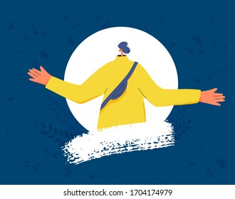 Pensive man icon. Person in doubt. Teenager frustrated by current situation. Male character thinking about problems. Vector flat illustration.
