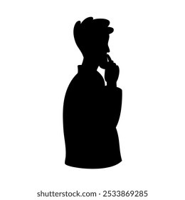 Pensive man in profile. Silhouette black drawing. Vector illustration