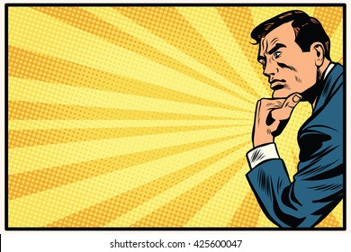 Pensive man retro background thinker