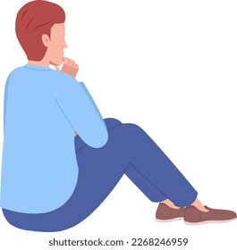 Pensive man rubbing chin while thinking semi flat color vector character. Editable figure. Full body person on white. Simple cartoon style spot illustration for web graphic design and animation