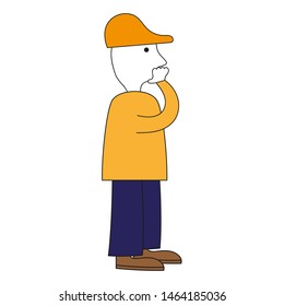 Pensive man in working clothes on a white background