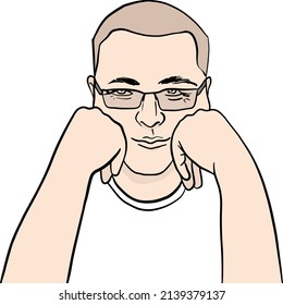 Pensive men with an anxious look. Facepalm. Sketch illustration.