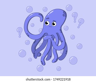 pensive octopus with bubbles in the water